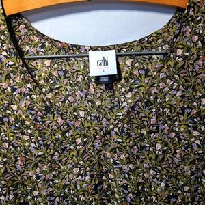 CAbi Dark Floral Puff Sleeve Blouse